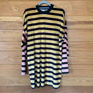 The Ragged Priest striped velour oversized long sleeve mini dress